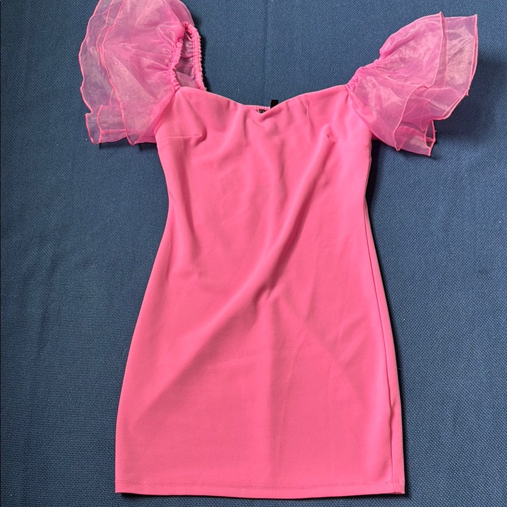 Pink Dress with Sheer Puff Sleeves